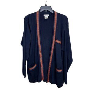 VTG Talbots Womens Navy Cardigan Sweater Red Plaid Trim Sz Medium Academia USA